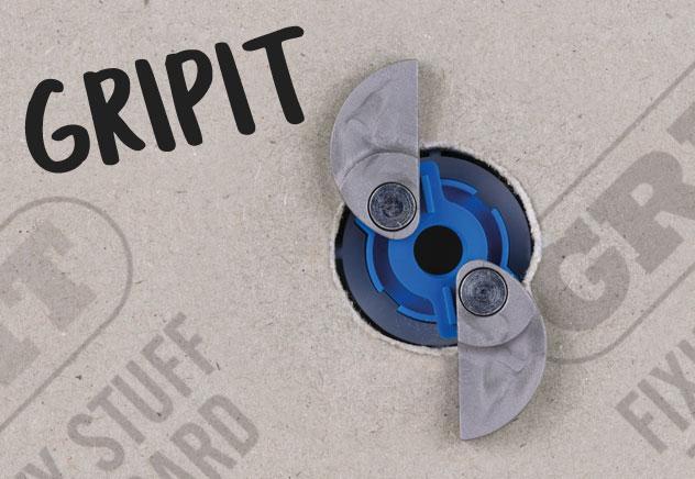 Slim gripping wings open in the cavity behind the plasterwall to provide a secure anchor and distribute weight more effectively than conventional anchors or plugs.
